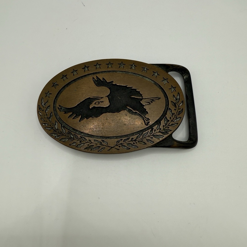 Cowboy Belt Buckle Brass Bald Eagle Western Patriotic‎ Mens 1970 Vintage